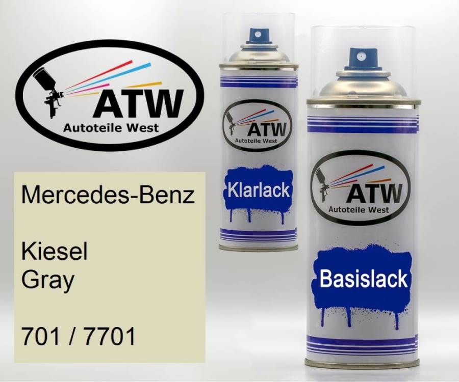 Mercedes-Benz, Kiesel Gray, 701 / 7701: 400ml Sprühdose + 400ml Klarlack - Set, von ATW Autoteile West.